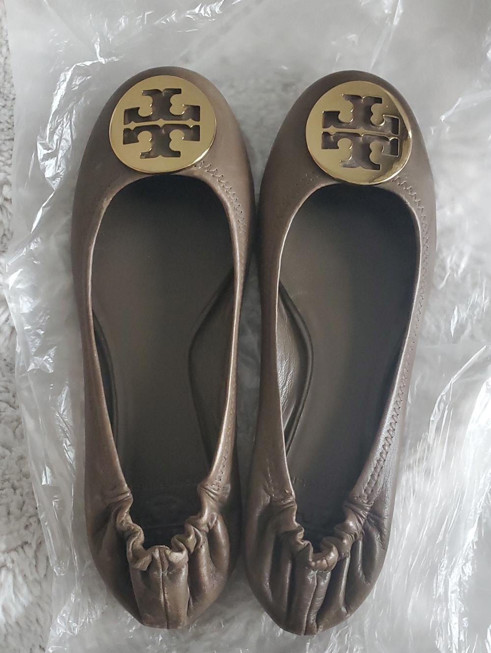 Tory Burch Reva Ballet Flats Brown Gold Hardware